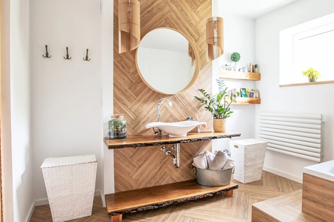 Modernes Badezimmer mit Holzelementen